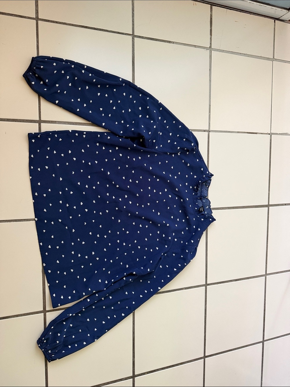 SHEIN Navy Blue Heart Print Long Sleeve Blouse